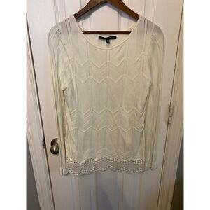 White House Black Market Chevron Lace Trim Sweater Top Women's Medium Off White